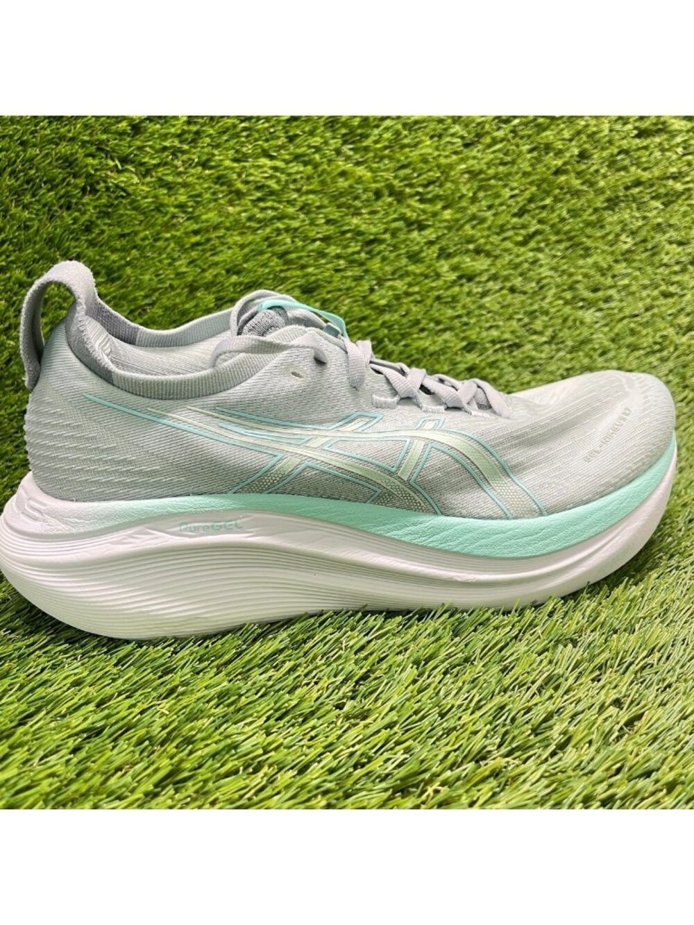 Asics Gel-Nimbus 27 Womens Size 10D Gray Blue Athletic Running Shoes Sneakers